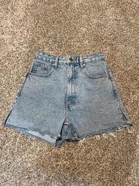 Zara Light Blue High-Waist Distressed Denim Shorts